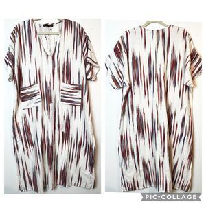 America & Beyond Dress Midi Oversized Red White Blue Tan Lagenlook Sz L